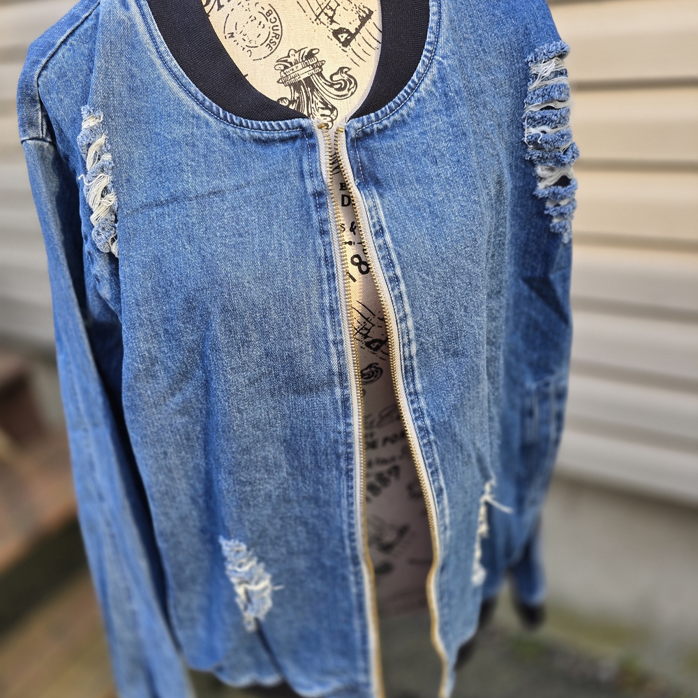 Fashion Nova Blue Distressed Jean Jacket